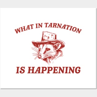 what in Tarnation is happening shirt, Funny Cowboy Possum Meme shirt, Retro Cartoon Posters and Art